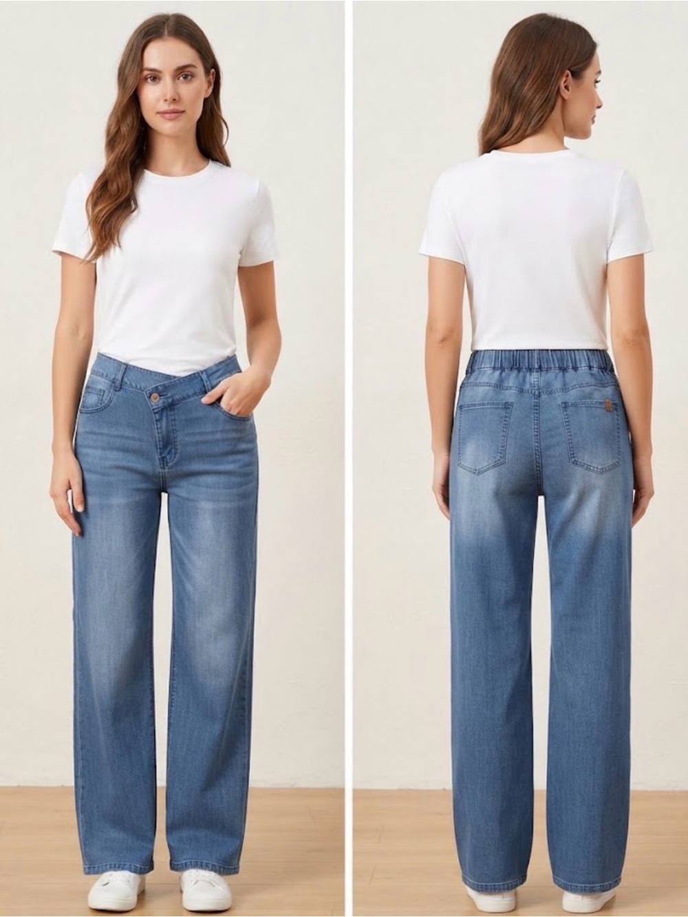 HALARA Medium Blue High-Rise Wide Leg Jeans